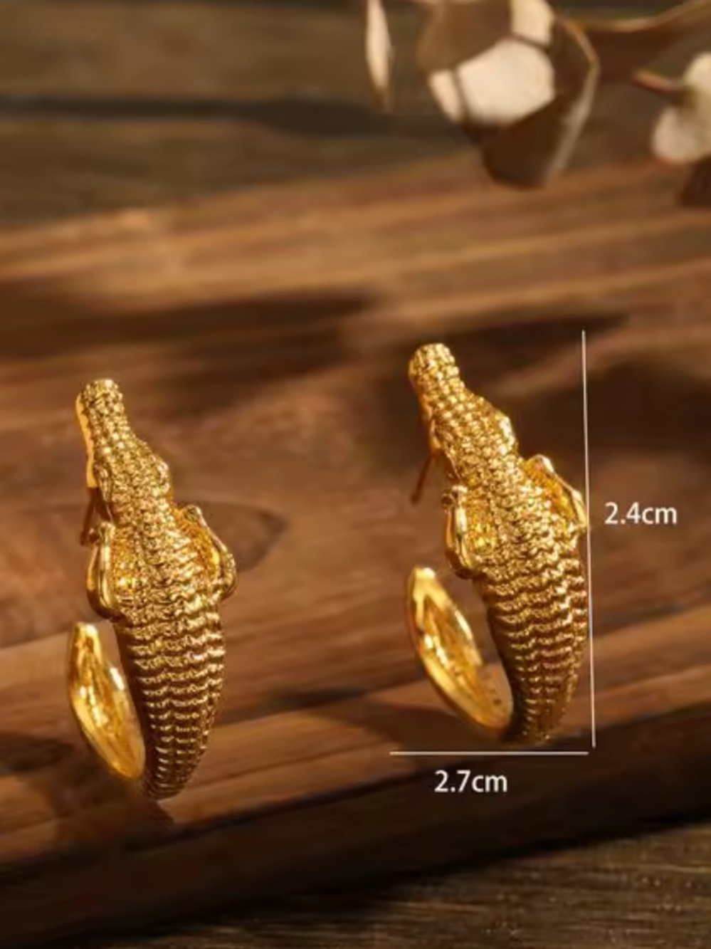 Gold Crocodile Hoop Earrings